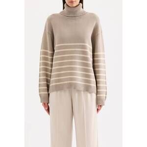 NEW NUDE LUCY venus turtleneck knit sweater in mink stripe